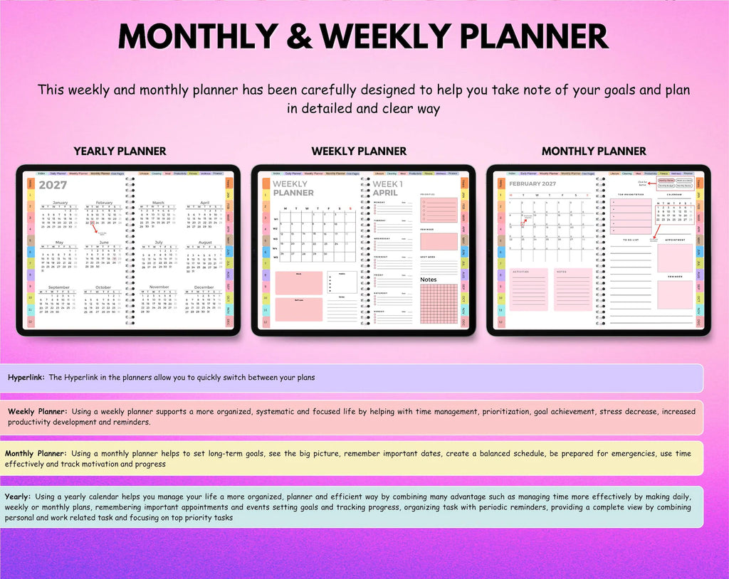 All-in-One Digital Planner 2026–2028 | Hyperlinked GoodNotes Planner for iPad &amp; Android | Daily, Weekly &amp; Monthly Digital Journal with Google &amp; Apple Calendar Integration