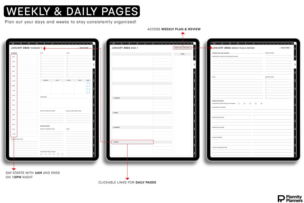 Portrait Digital Planner 2026, 2027 &amp; Undated | Hyperlinked GoodNotes Planner for iPad &amp; Android | Daily, Weekly &amp; Monthly Digital Journal | Notability Compatible
