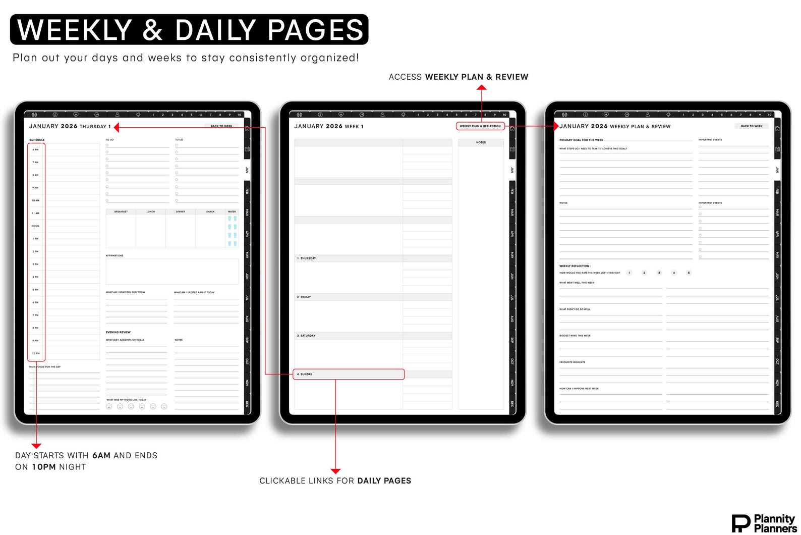 Portrait Digital Planner 2026, 2027 &amp; Undated | Hyperlinked GoodNotes Planner for iPad &amp; Android | Daily, Weekly &amp; Monthly Digital Journal | Notability Compatible