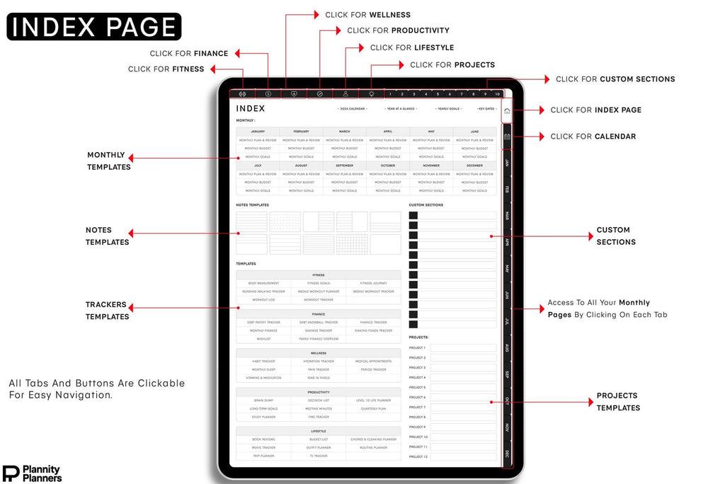 Portrait Digital Planner 2026, 2027 &amp; Undated | Hyperlinked GoodNotes Planner for iPad &amp; Android | Daily, Weekly &amp; Monthly Digital Journal | Notability Compatible
