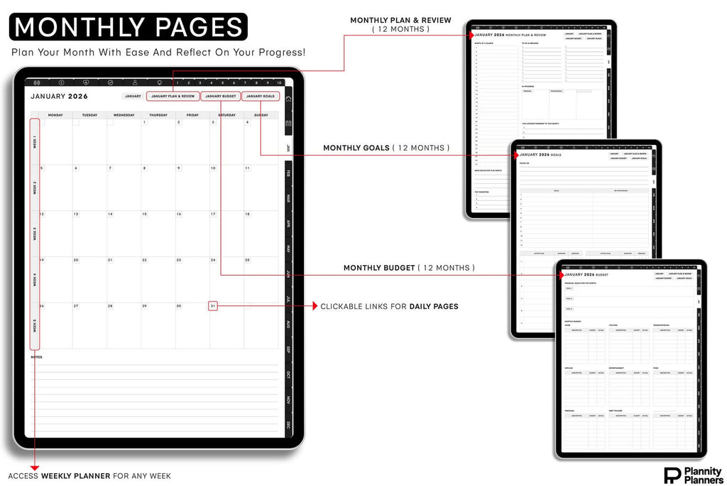 Portrait Digital Planner 2026, 2027 &amp; Undated | Hyperlinked GoodNotes Planner for iPad &amp; Android | Daily, Weekly &amp; Monthly Digital Journal | Notability Compatible