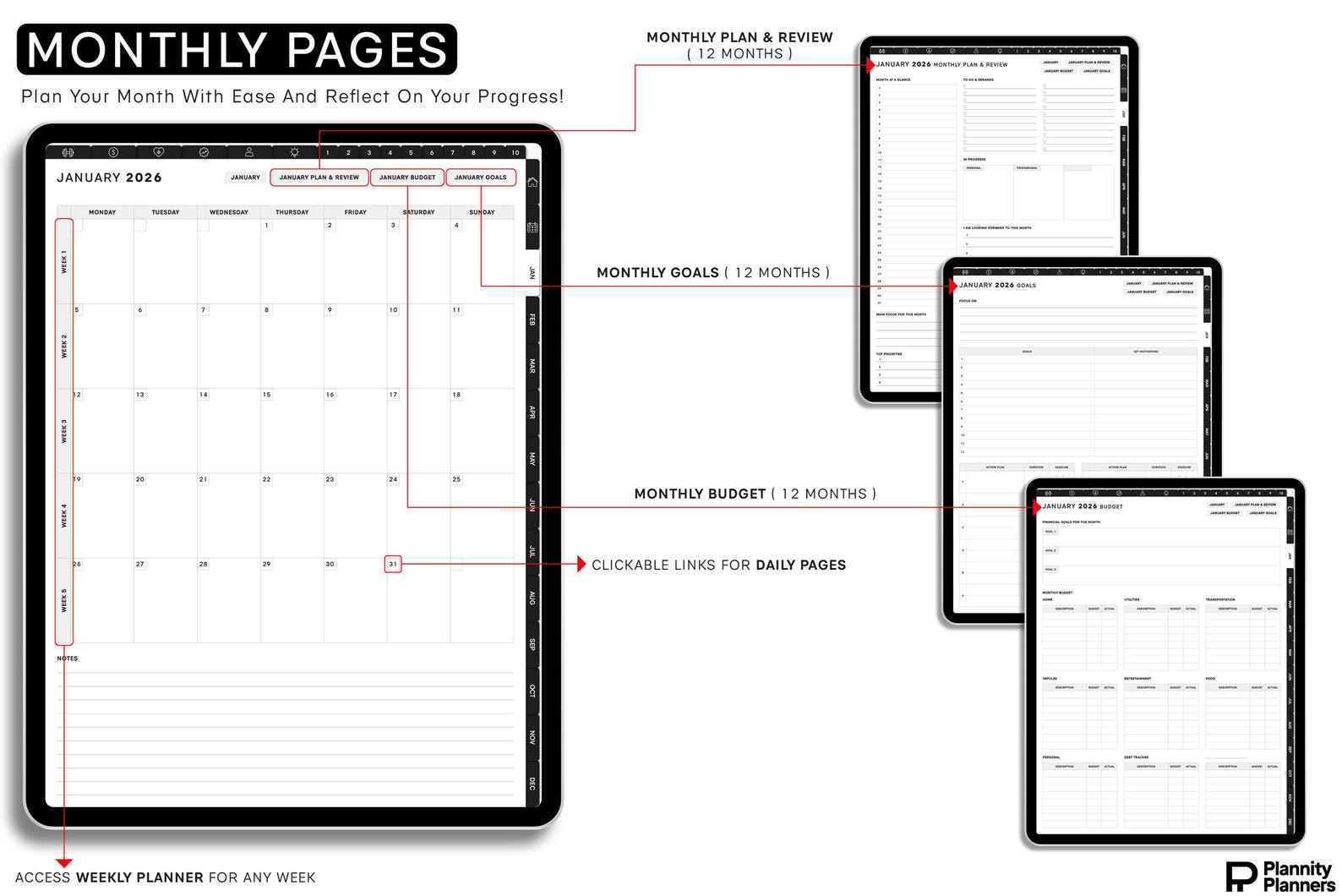 Portrait Digital Planner 2026, 2027 &amp; Undated | Hyperlinked GoodNotes Planner for iPad &amp; Android | Daily, Weekly &amp; Monthly Digital Journal | Notability Compatible