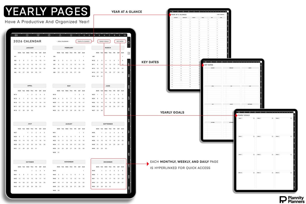Portrait Digital Planner 2026, 2027 &amp; Undated | Hyperlinked GoodNotes Planner for iPad &amp; Android | Daily, Weekly &amp; Monthly Digital Journal | Notability Compatible