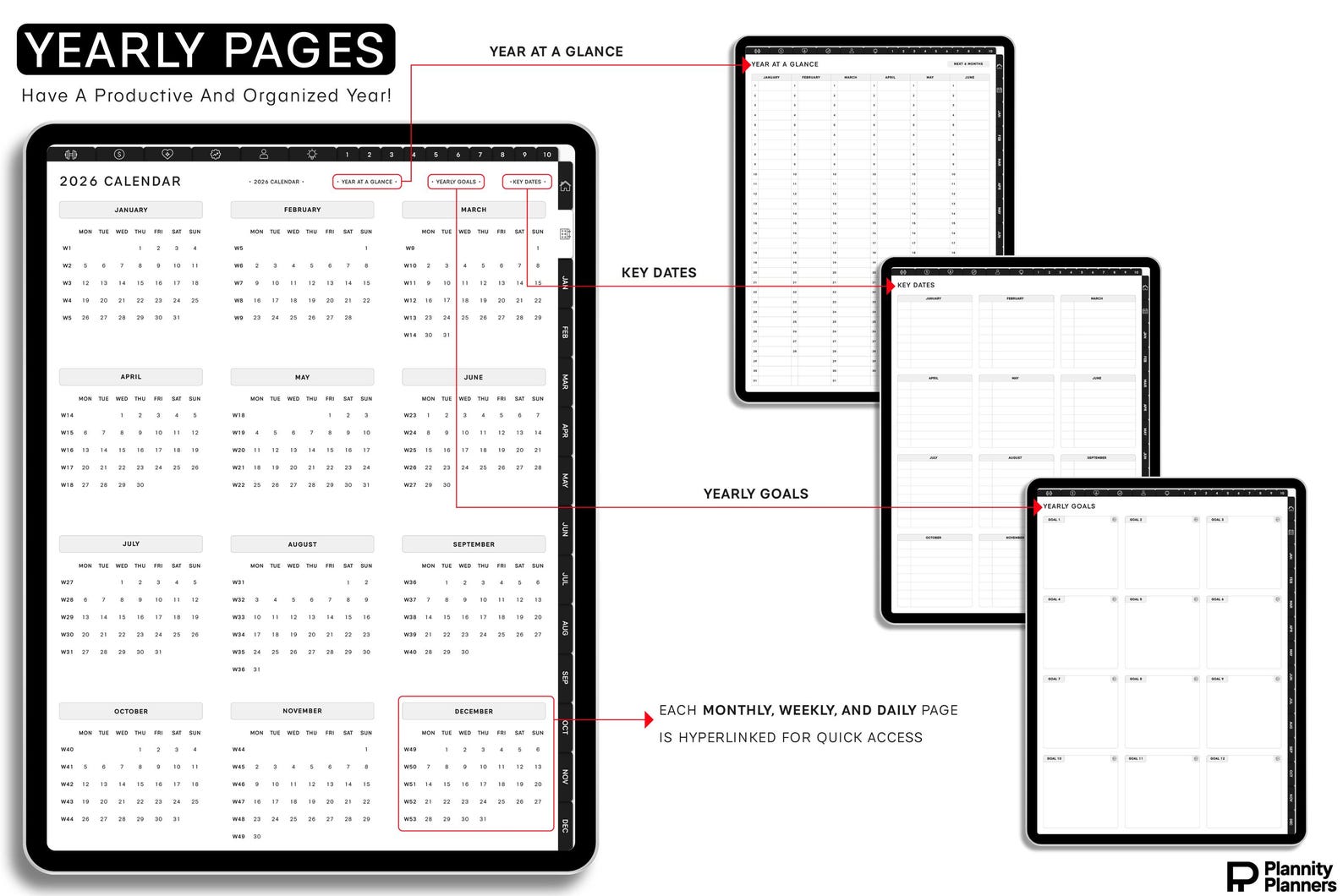 Portrait Digital Planner 2026, 2027 &amp; Undated | Hyperlinked GoodNotes Planner for iPad &amp; Android | Daily, Weekly &amp; Monthly Digital Journal | Notability Compatible
