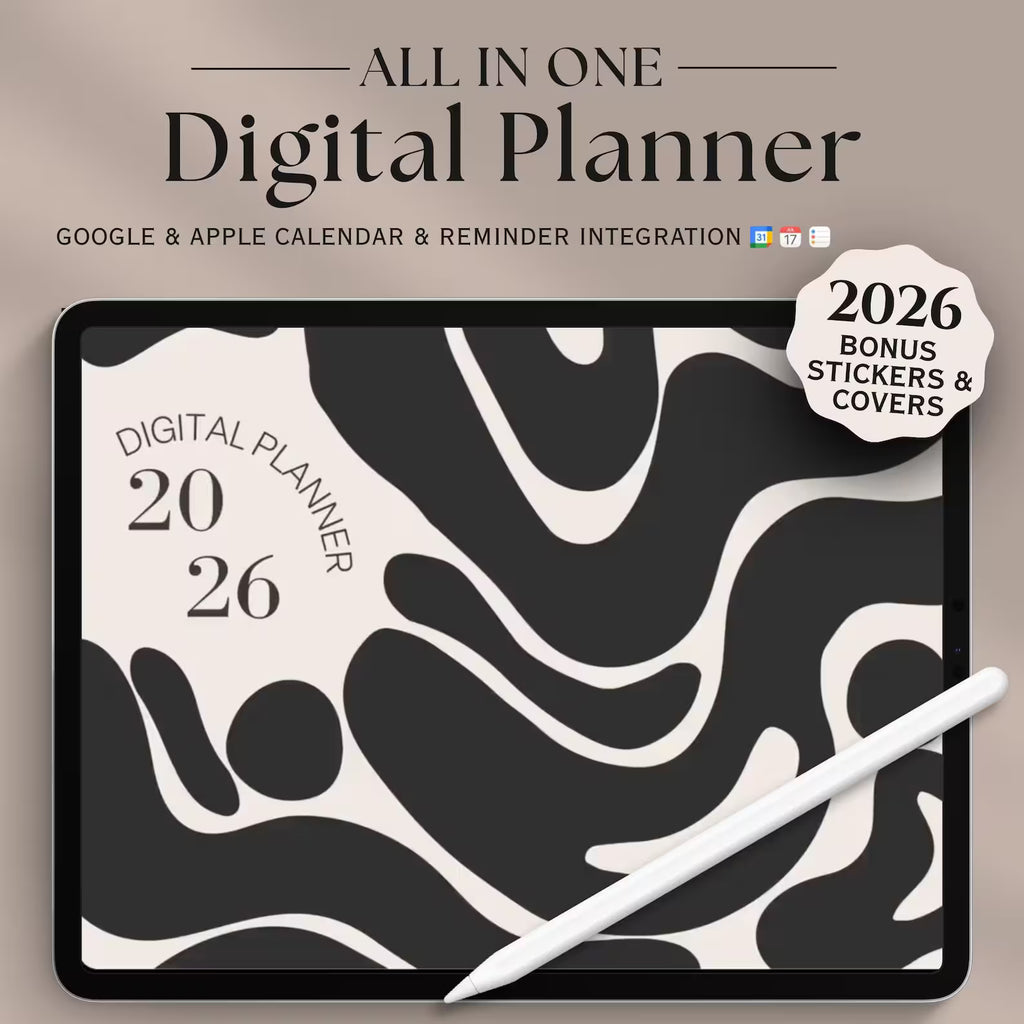 All-in-One Minimal Digital Planner 2026 | Hyperlinked GoodNotes Planner for iPad &amp; Android | Daily, Weekly &amp; Monthly Planner | Notability Compatible