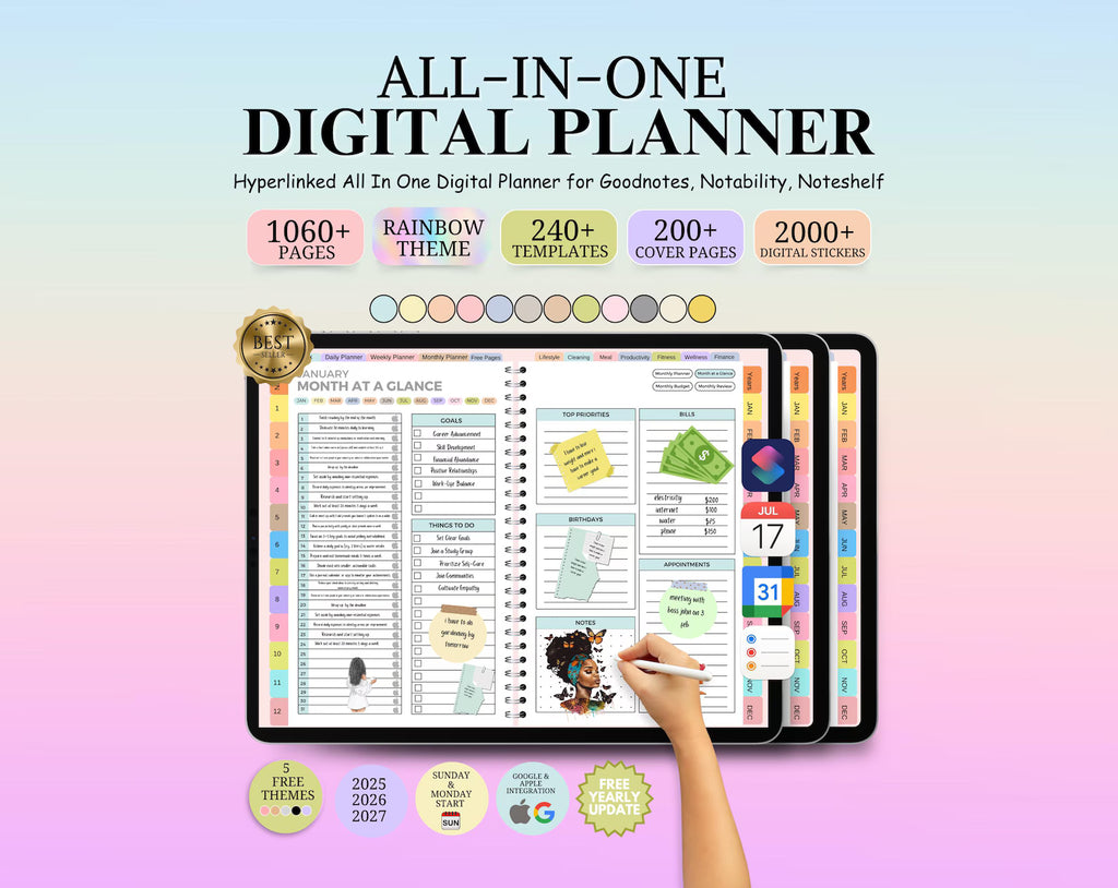 All-in-One Digital Planner 2026–2028 | Hyperlinked GoodNotes Planner for iPad &amp; Android | Daily, Weekly &amp; Monthly Digital Journal with Google &amp; Apple Calendar Integration